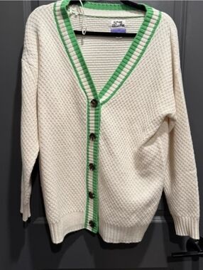 Target  Cream Cardigan with Green Trim